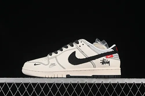All categories Nk SB Dunk Series Nk SB Dunk Low High-end customized low-top sneakers Nike SB Dunk Low Stusi co-branded double black cloth hook Anniversary high-end customized low-top casual sneakers ZH2598-266